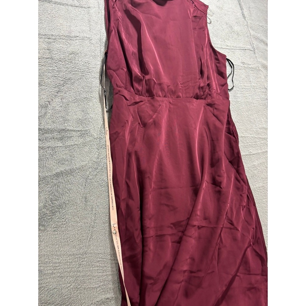 Lulus Burgundy Satin High Neck Draped Maxi Dress Size XL Sleeveless Side Slit - Picture 5 of 13